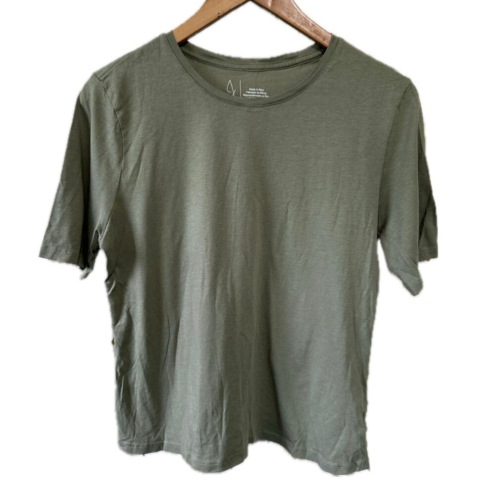 Joie Women's Peruvian Cotton Blend Basic Solid Olive Crew Neck Tee T-Shirt L